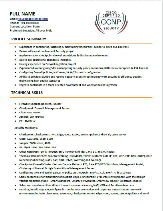 Network Security Engineer Cv Sample Pdf